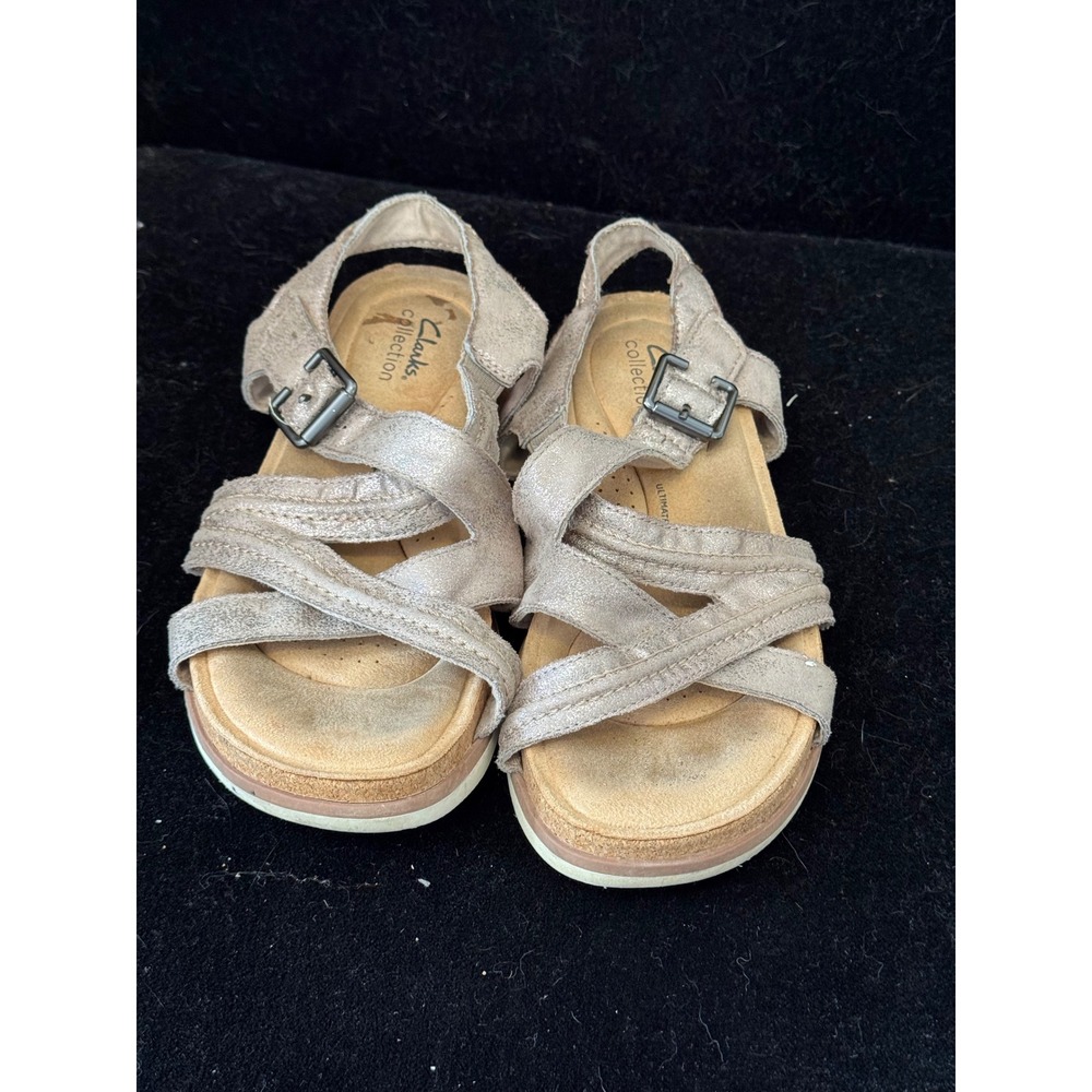 Clarks CoMetallic Strappy Comfort Sandals Womens 8 Champagne 261665920